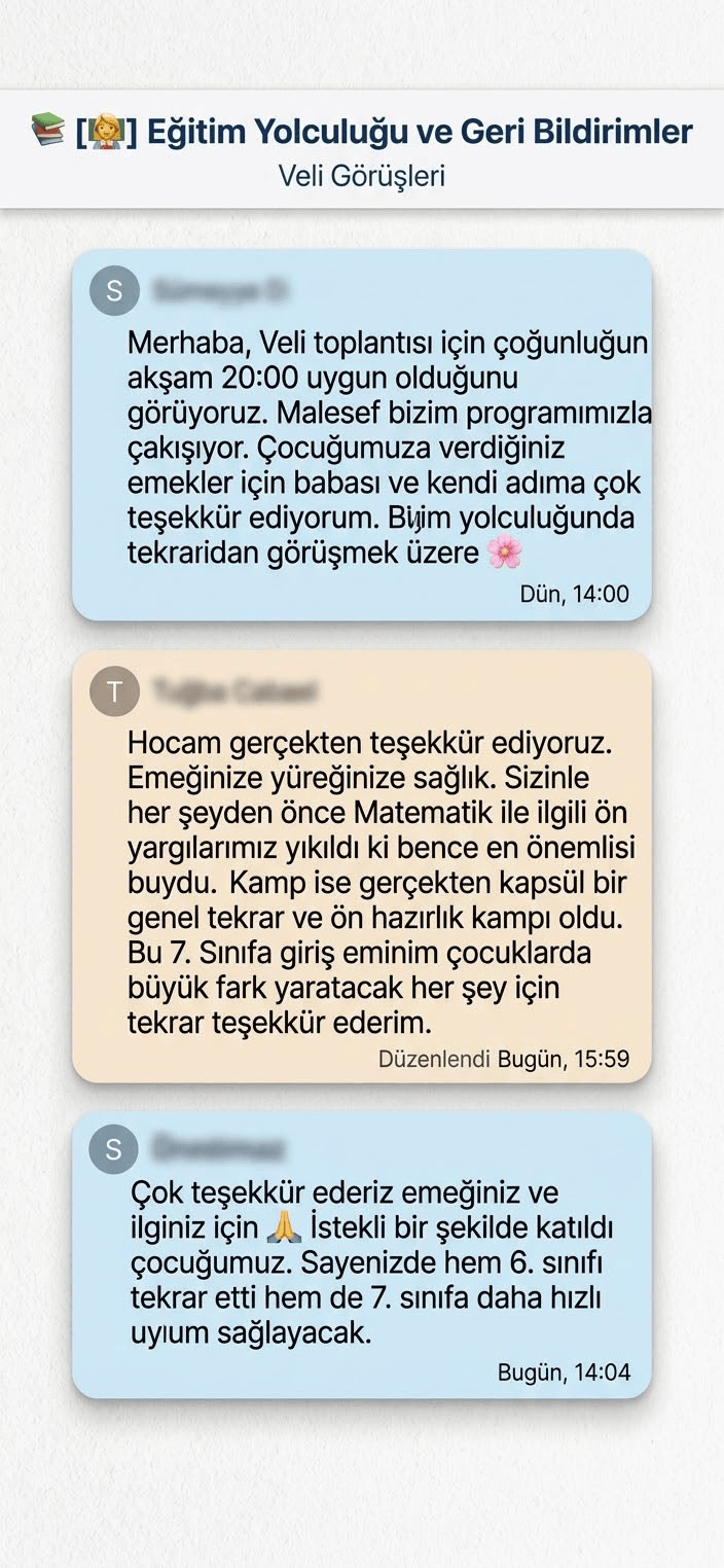 BİREYSEL DERSLERİMİZE VE GRUP DERSLERİMİZE GELEN VELİ YORUMLARI
